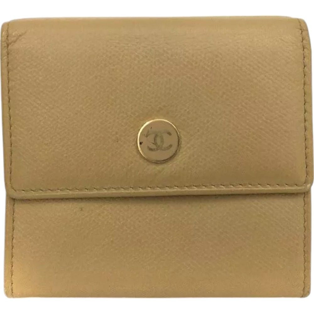 296220AR (S3) Chanel Coco Wallet Trifold Beige Leather