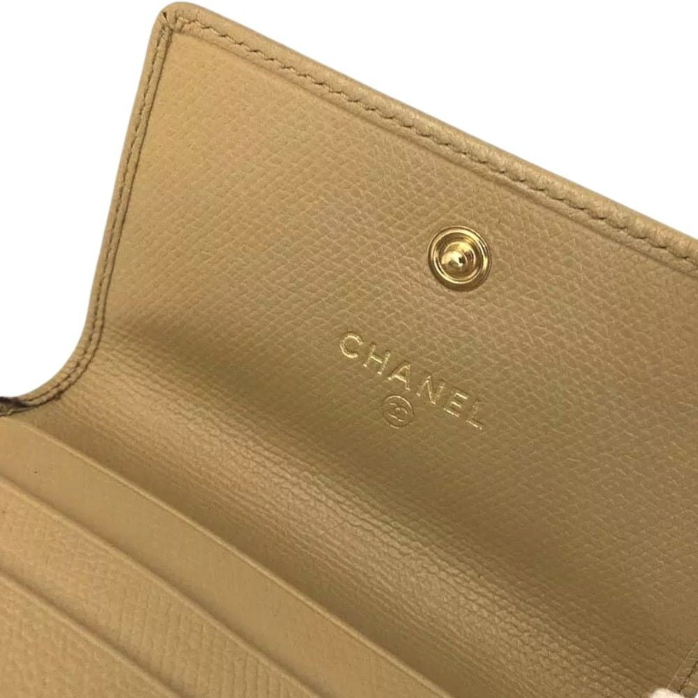 296220AR (S3) Chanel Coco Wallet Trifold Beige Leather