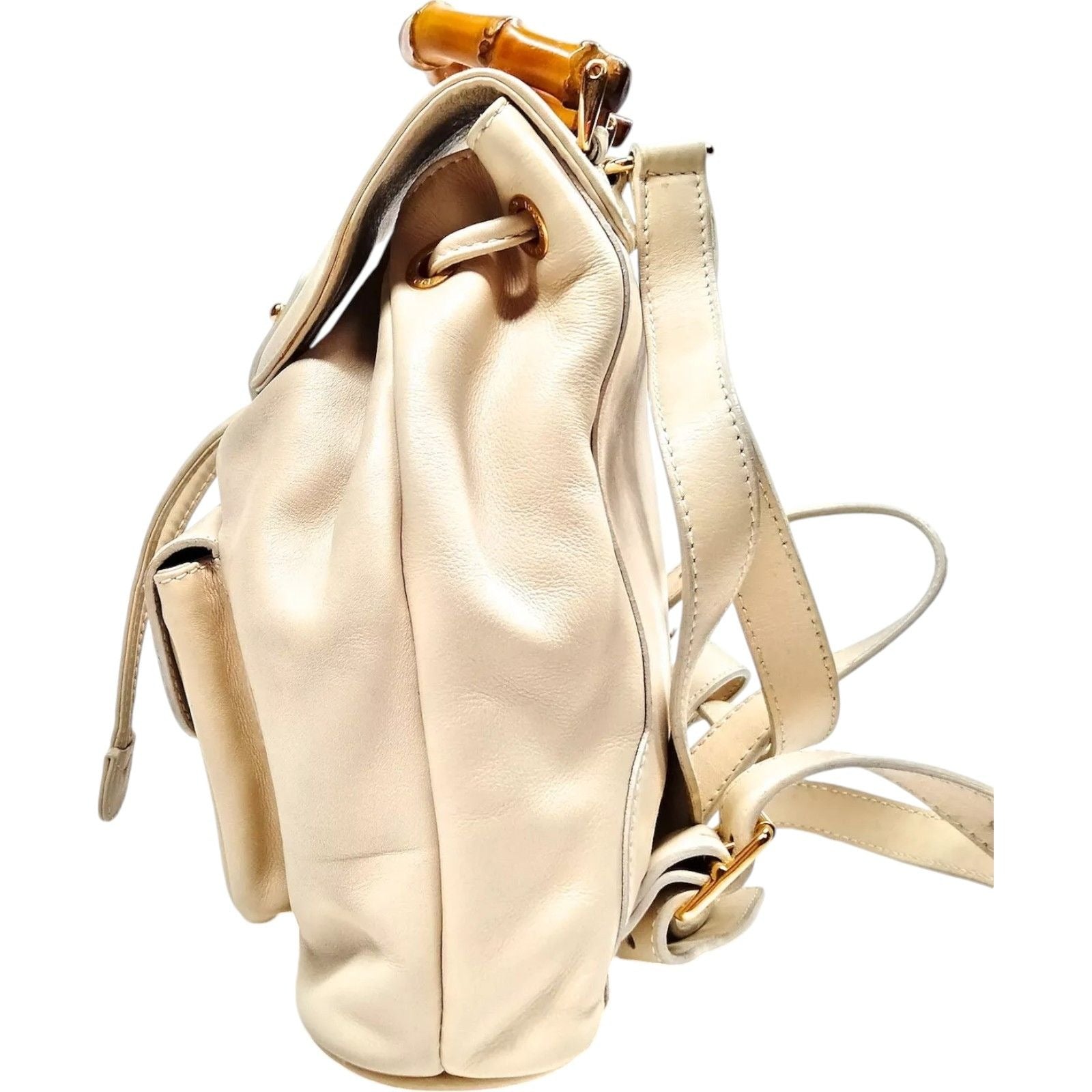 234292AV (X4) Gucci Backpack Bag Bamboo White Leather