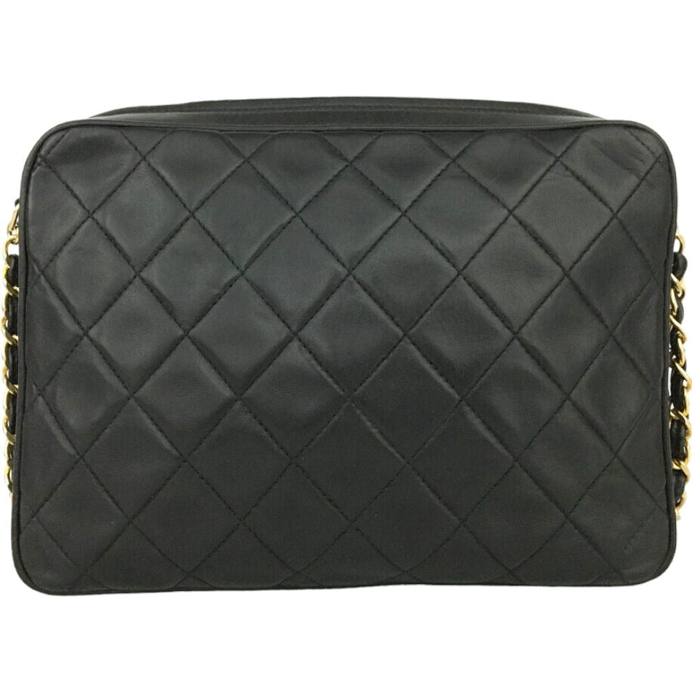 (EH) Chanel Shoulder Bag Quilted Matelasse CC Fringe Chain Black Lambskin