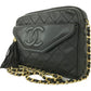 (EH) Chanel Shoulder Bag Quilted Matelasse CC Fringe Chain Black Lambskin