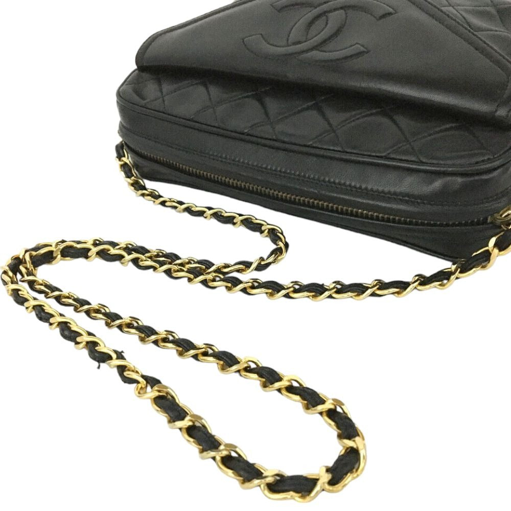 (EH) Chanel Shoulder Bag Quilted Matelasse CC Fringe Chain Black Lambskin