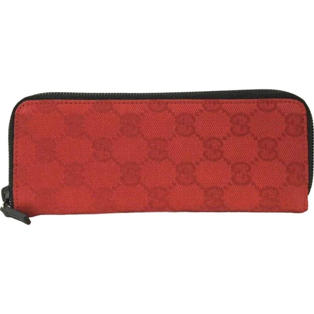 (S2) Gucci Pen Case GG Logo Zip Around Red Canvas