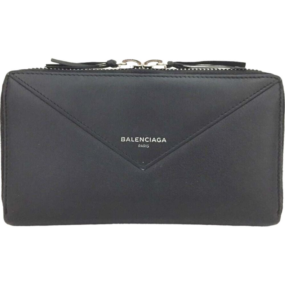 554203Y (S3) Balenciaga Wallet Long Pepper Continental Black Leather