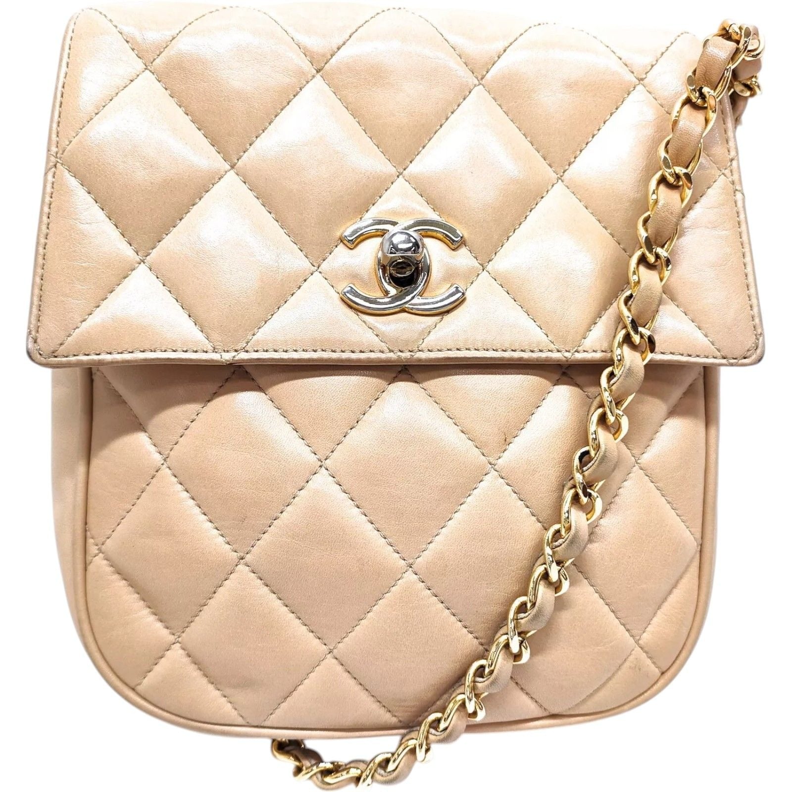 832780BA (X6) Chanel Crossbody Bag Beige Lamb Skin