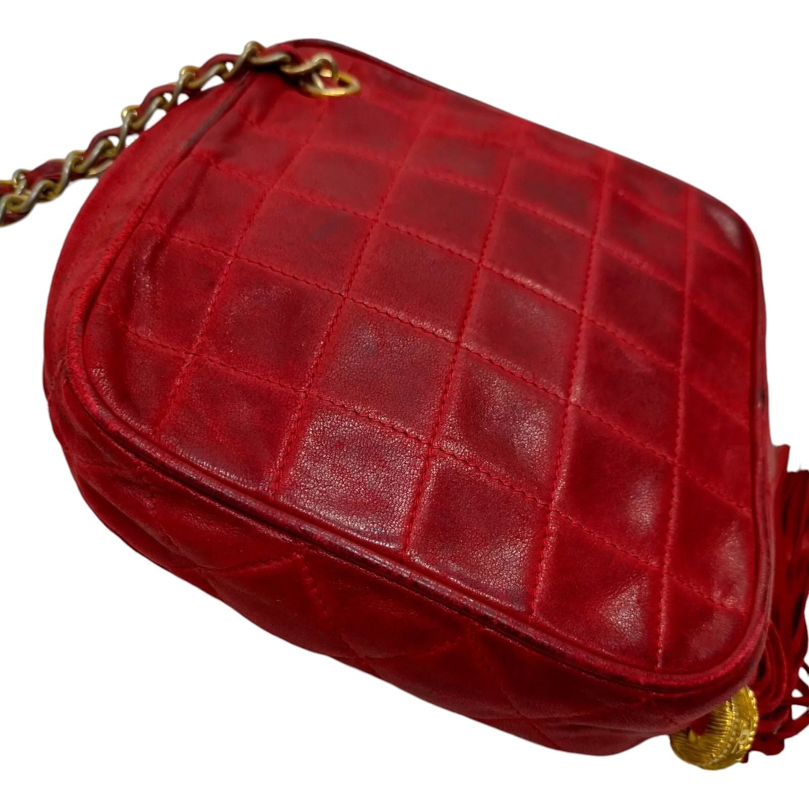 995459AU (S6) Chanel Crossbody Bag Red Lamb Skin