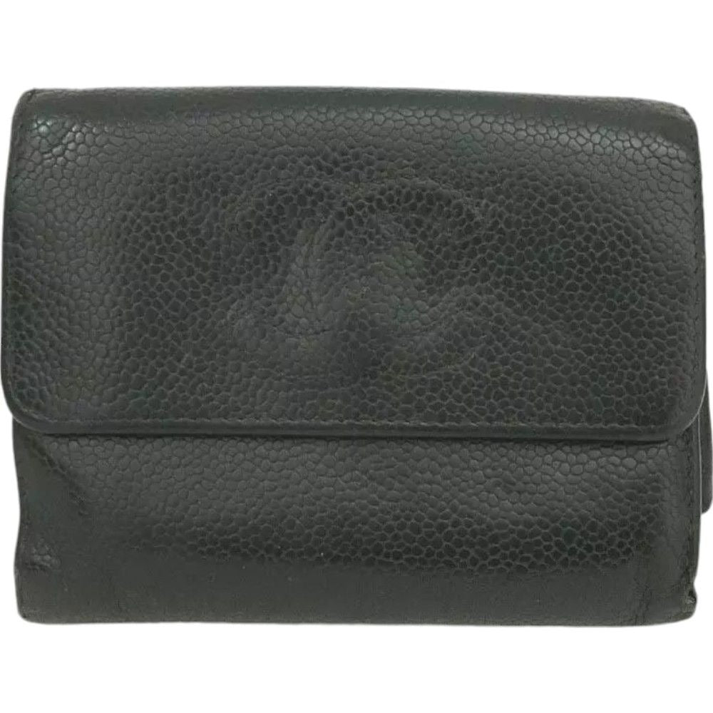 140170AT (S1) Chanel Wallet CC Logo Black Caviar Skin