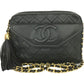 (EH) Chanel Shoulder Bag Quilted Matelasse CC Fringe Chain Black Lambskin