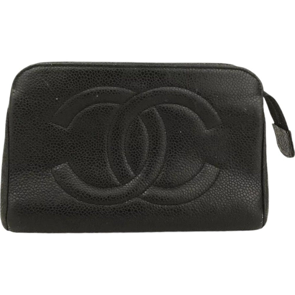 902199AV (S2) Chanel Clutch Bag CC Logo Black Calf Skin