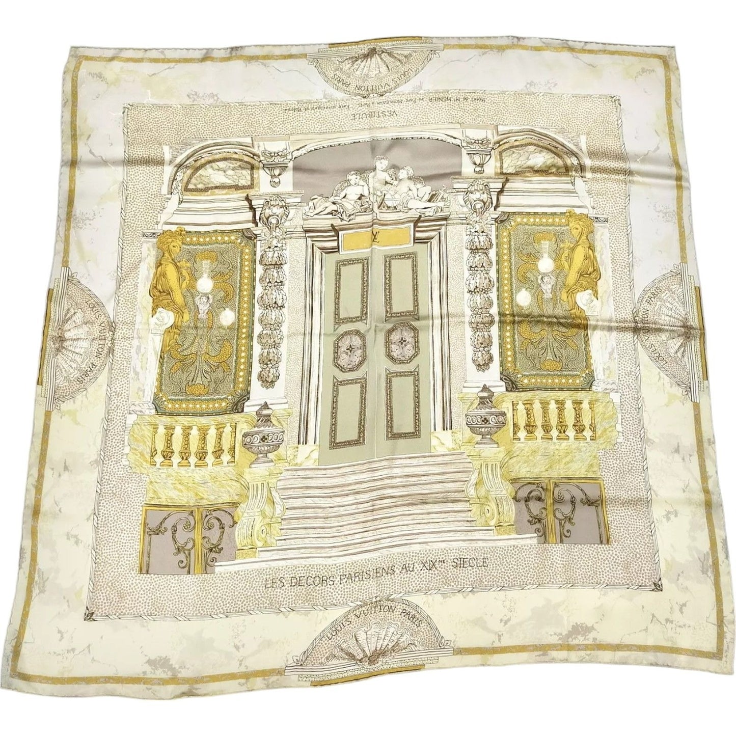 038241AQ (S3) Louis Vuitton Scarf Beige Silk100%